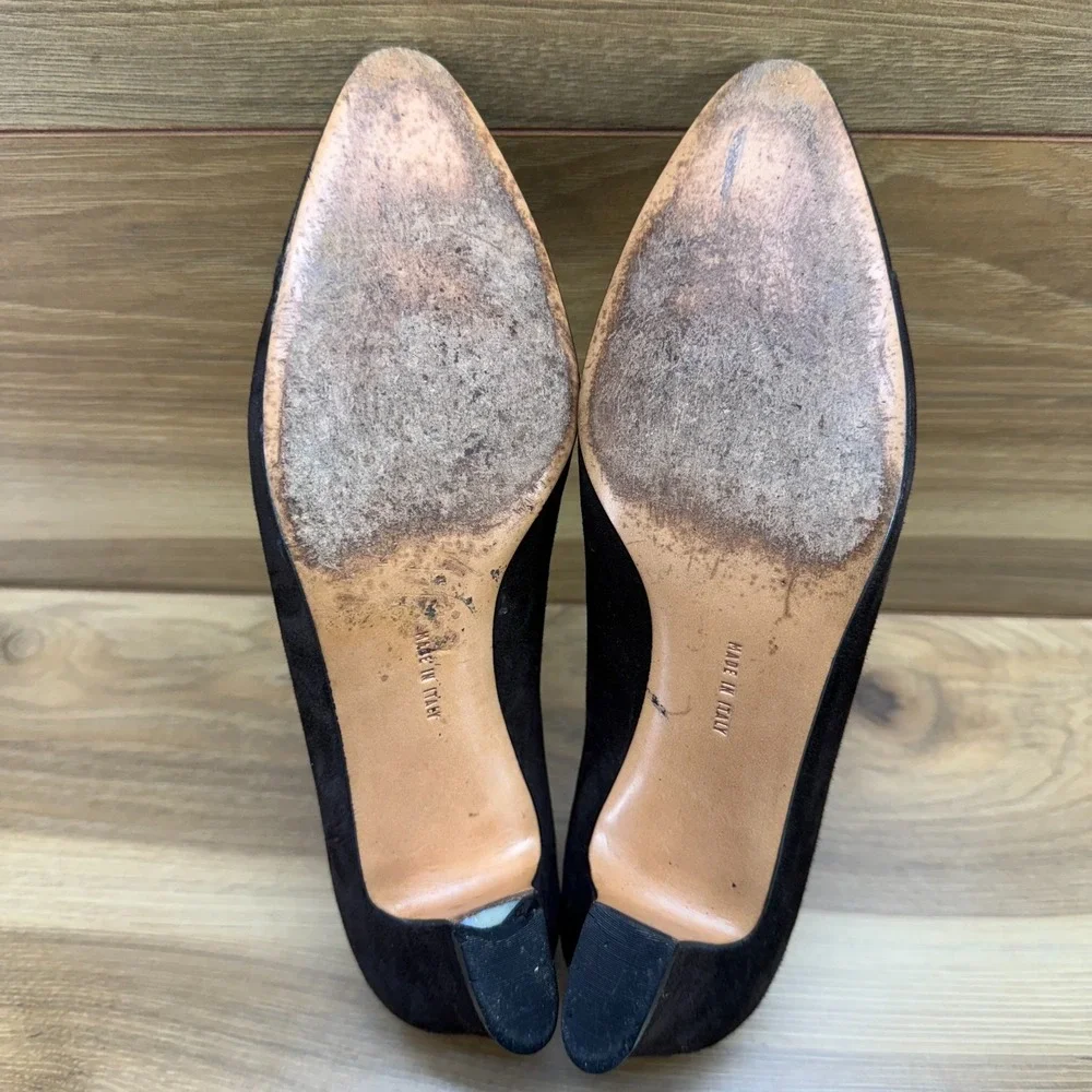 Salvatore Ferragamo Vintage Cap Toe Pumps Womens 7.5 B Dark Brown Suede 90's